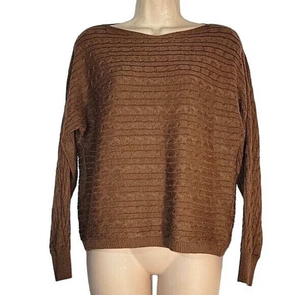 Staccato Brown Horizontal Cable Knit Boat Neck Sweater Style 53477 Size M